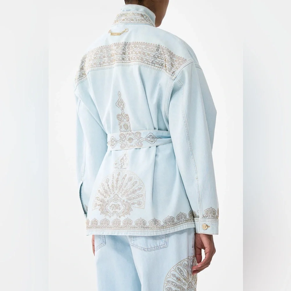 $1000 Camilla Jacket Light Blue Size S Alika Istanbul Alchemy High Neck Cotton - Picture 4 of 8